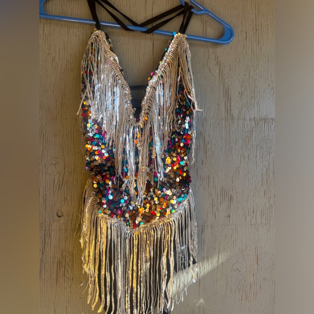 NWT sequin fringe bodysuit